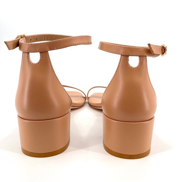 Stuart Weitzman NudistCurve 35 Sandal Size 7.5 B Adobe Patent Leather Square Toe - Picture 4 of 15